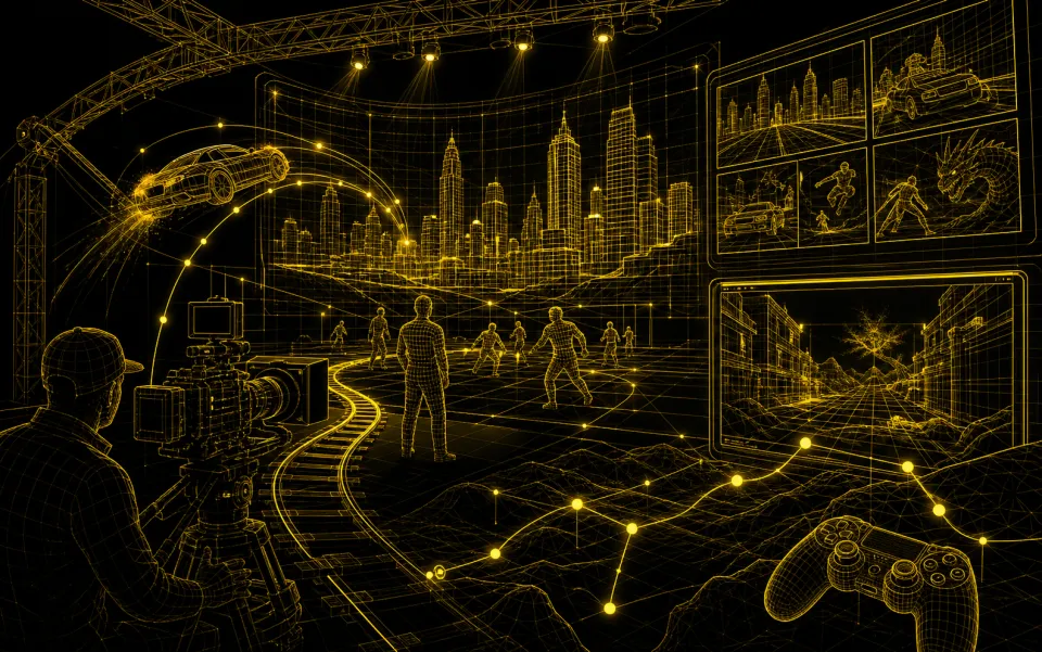 Gaming, movies, entertainment wireframe visualization